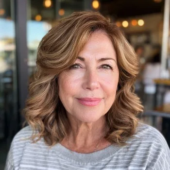 Chic Soft Layered Curls with Warm Highlights