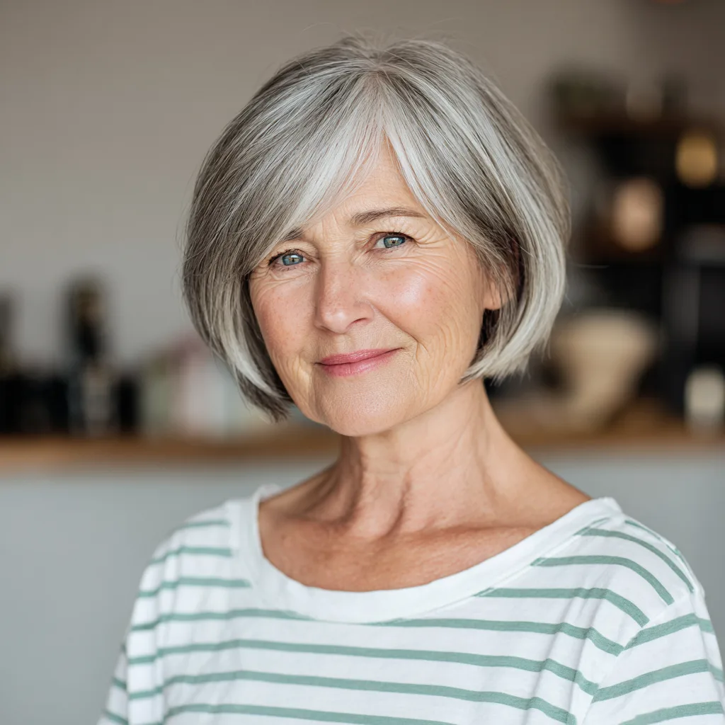 Chic Softly Blended Grey Bob with Gentle Movement