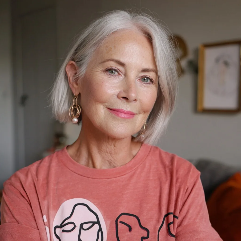 Chic Softly Curled Silver Blunt Bob