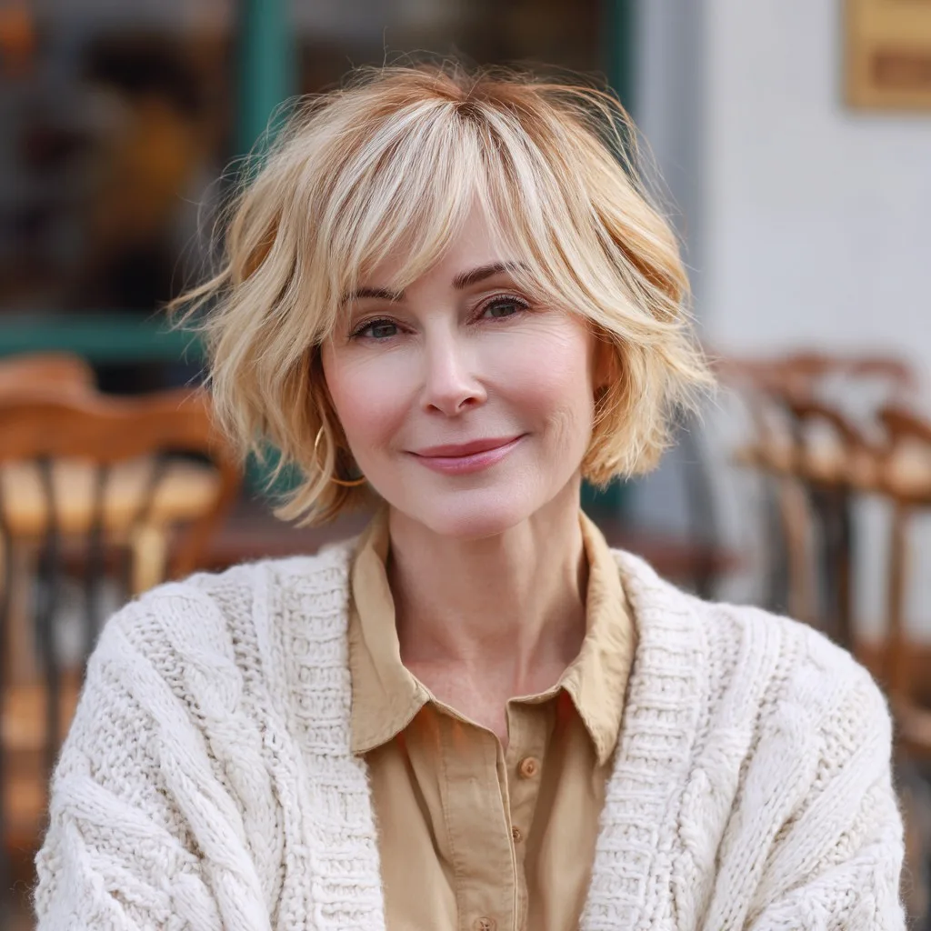 Chic Textured Blonde Bob with Face-Framing Bangs