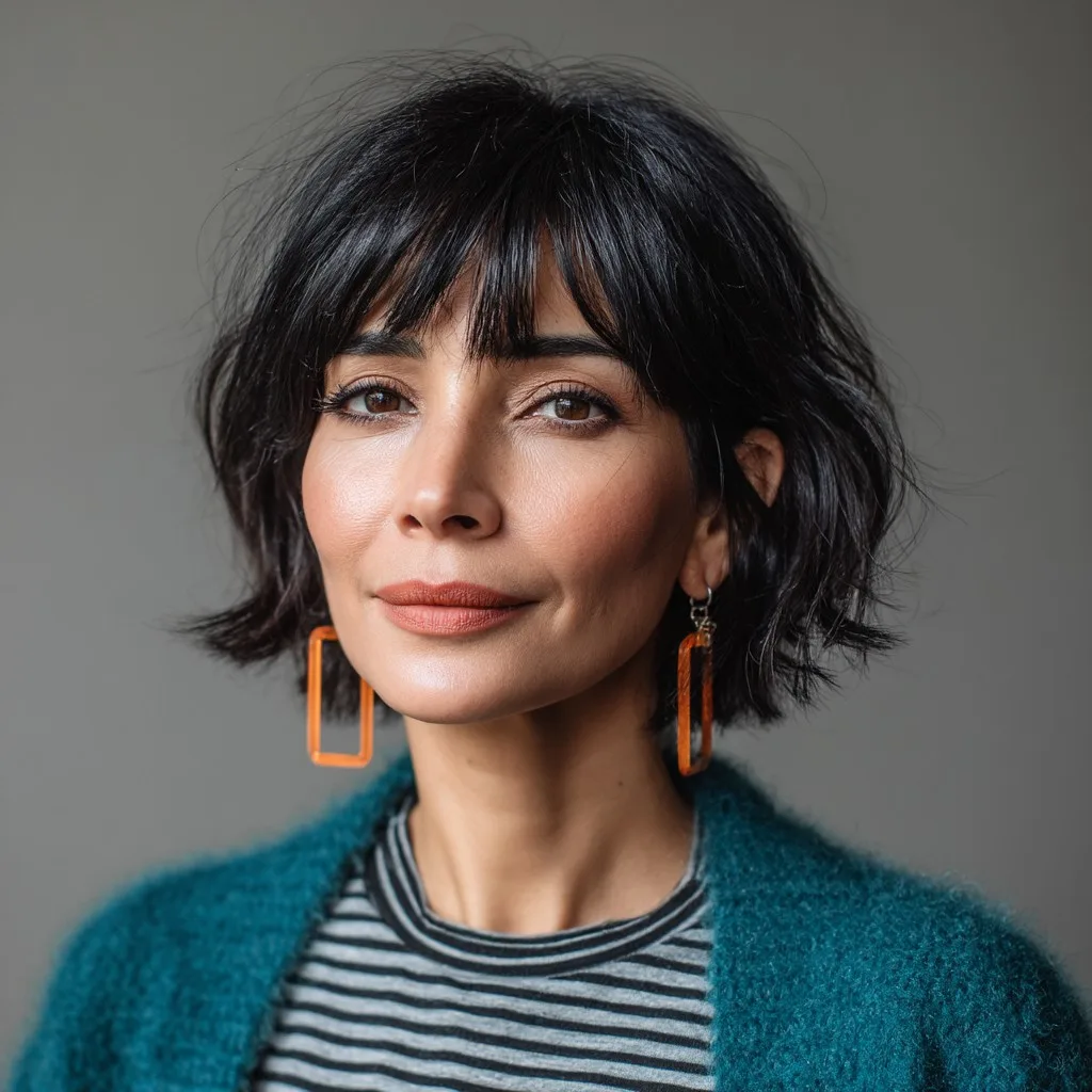 Chic Textured Bob with Bold Bangs