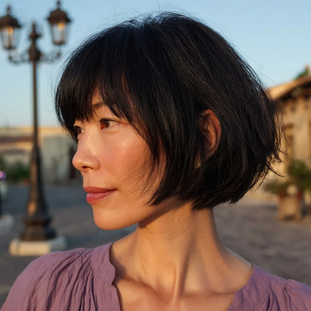 Chic Textured Bob with Full Bangs