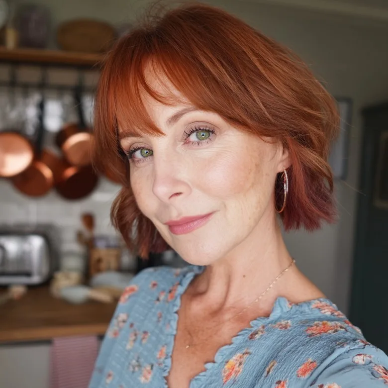 Chic Textured Copper Bob with Face-Framing Layers