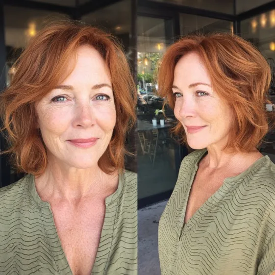 Chic Textured Copper Bob with Soft Movement