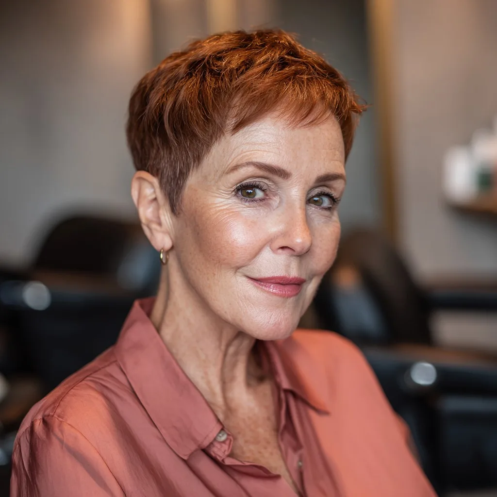 Chic Textured Copper Pixie Cut with Subtle Layers