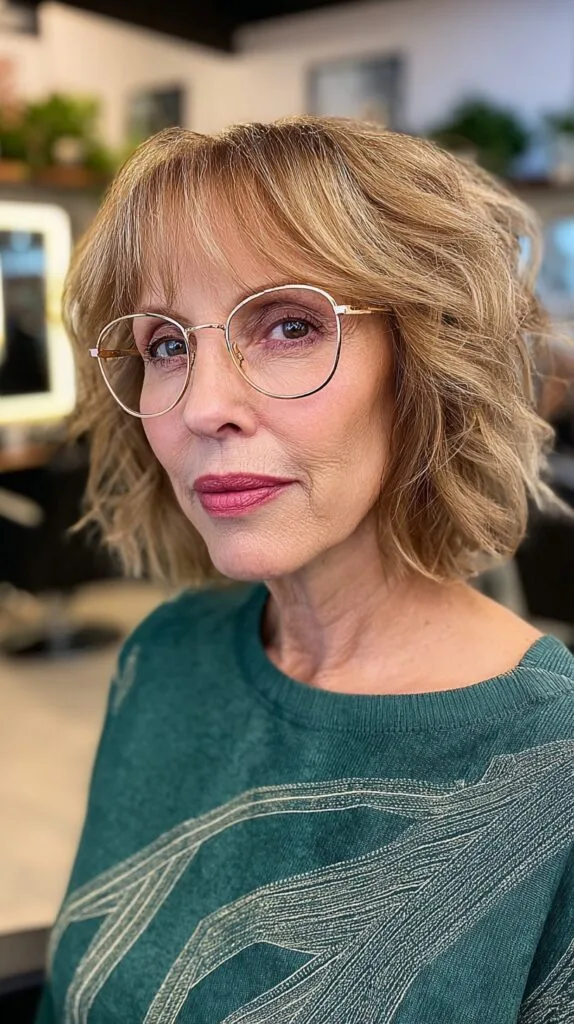 Chic Textured Curls with Soft Bangs Framing