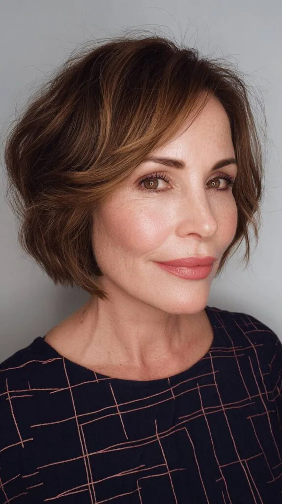 Chic Textured Curved Bob with Subtle Highlights
