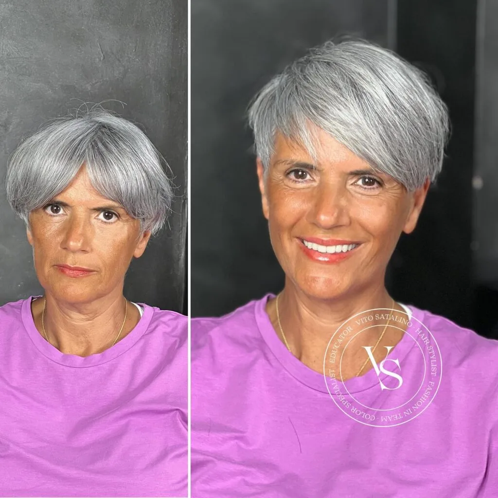 Chic Textured Grey Bob with Soft Fringe