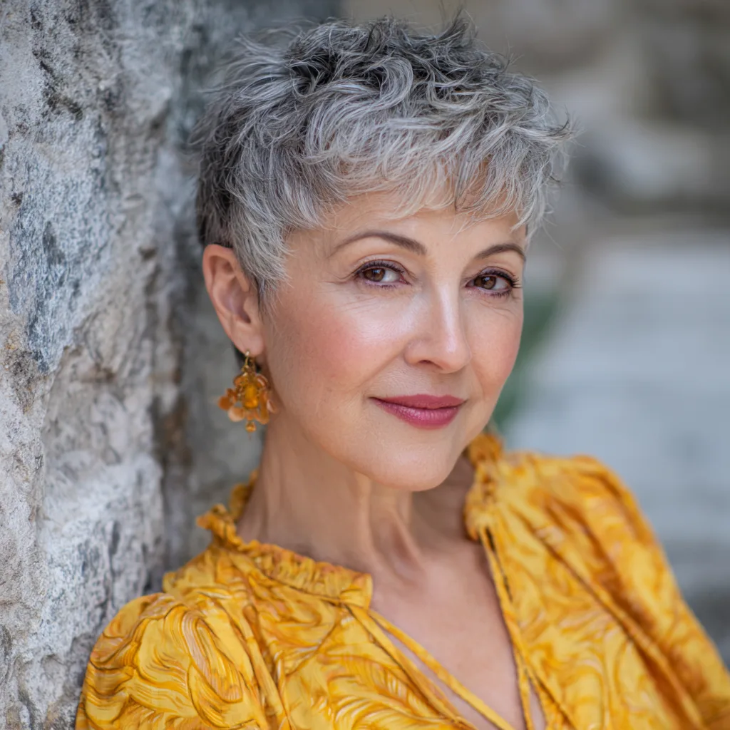 Chic Textured Grey Pixie Cut with Defined Edges
