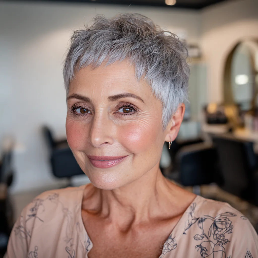 Chic Textured Grey Pixie Cut with Playful Layers