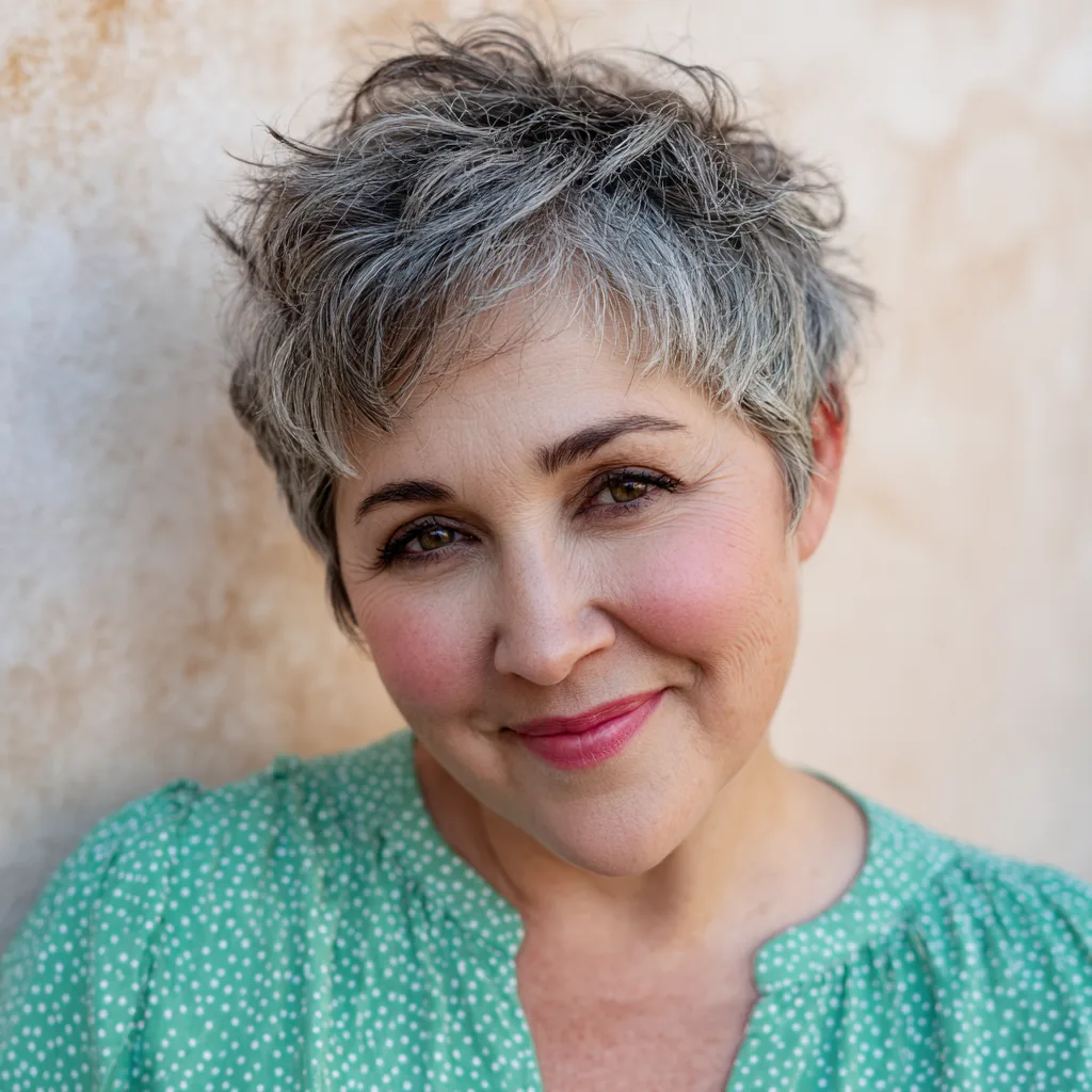 Chic Textured Grey Pixie Cut with Playful Volume