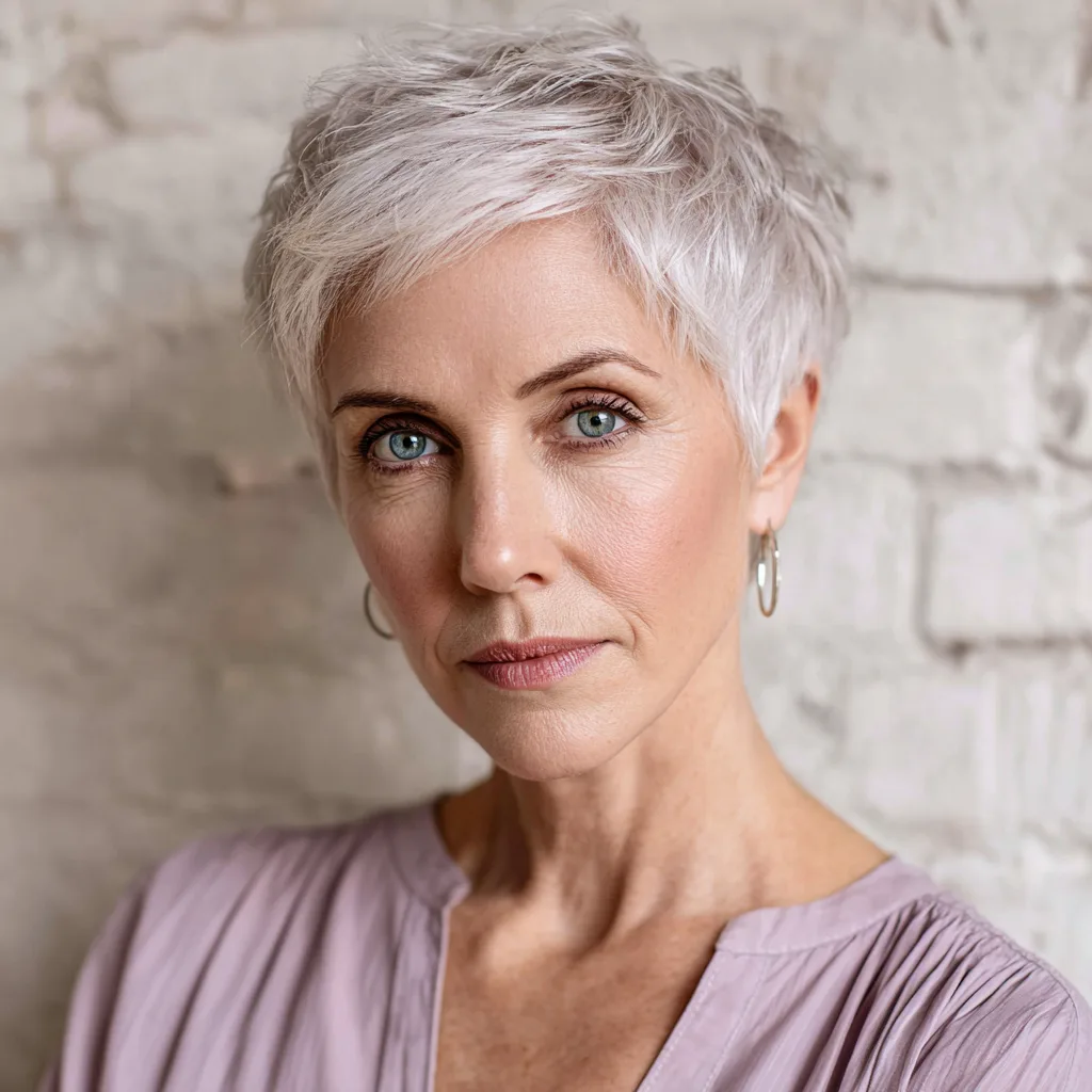 Chic Textured Grey Pixie Cut with Soft Edges