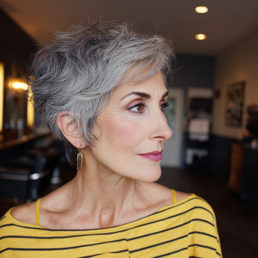 Chic Textured Grey Pixie Cut with Soft Movement