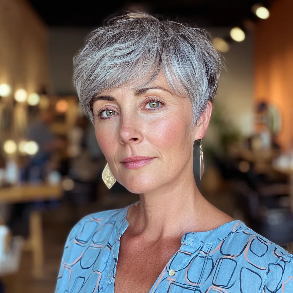 Chic Textured Grey Pixie Cut with Soft Volume
