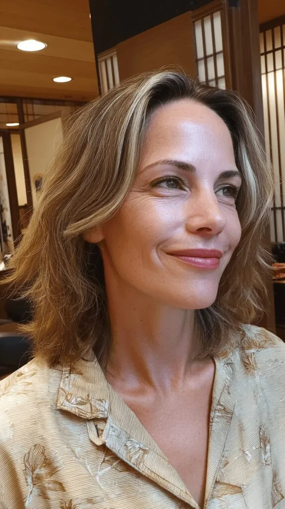 Chic Textured Lob with Bright Blonde Highlights