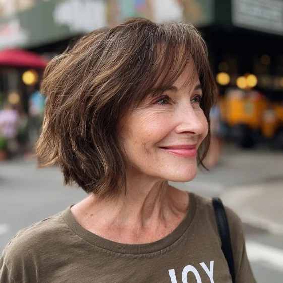 Chic Textured Long Bob with Face-Framing Bangs