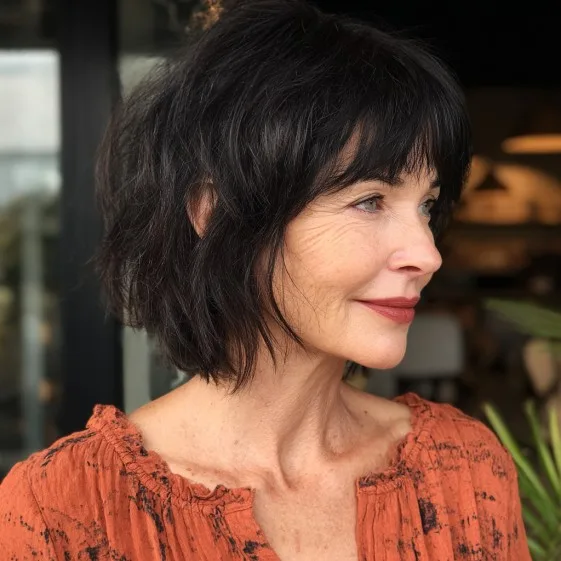 Chic Textured Long Bob with Soft Fringe