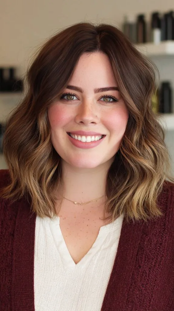 Chic Textured Mid-Length Waves with Subtle Balayage