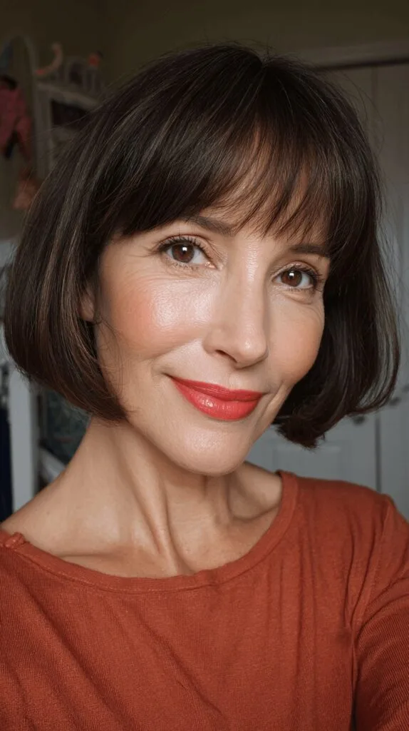 Chic Textured Pageboy Bob with Soft Fringed Bangs