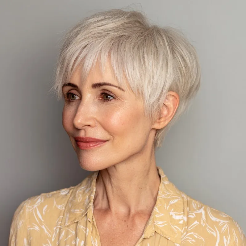 Chic Textured Pixie Cut with Bright Platinum Highlights