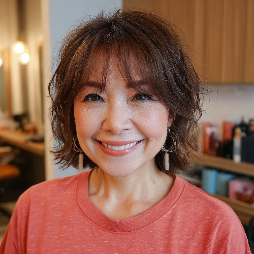Chic Textured Shaggy Bob with Face-Framing Bangs