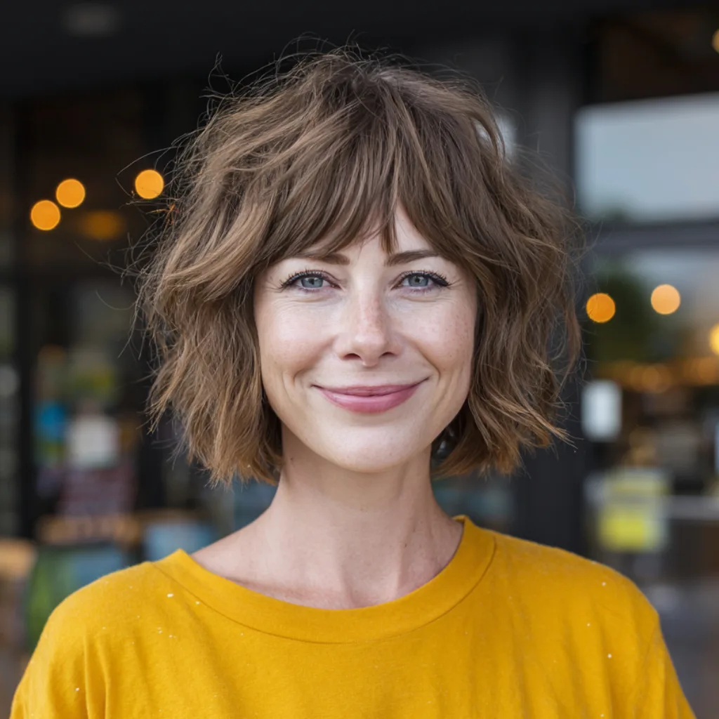 Chic Textured Shaggy Bob with Subtle Bangs