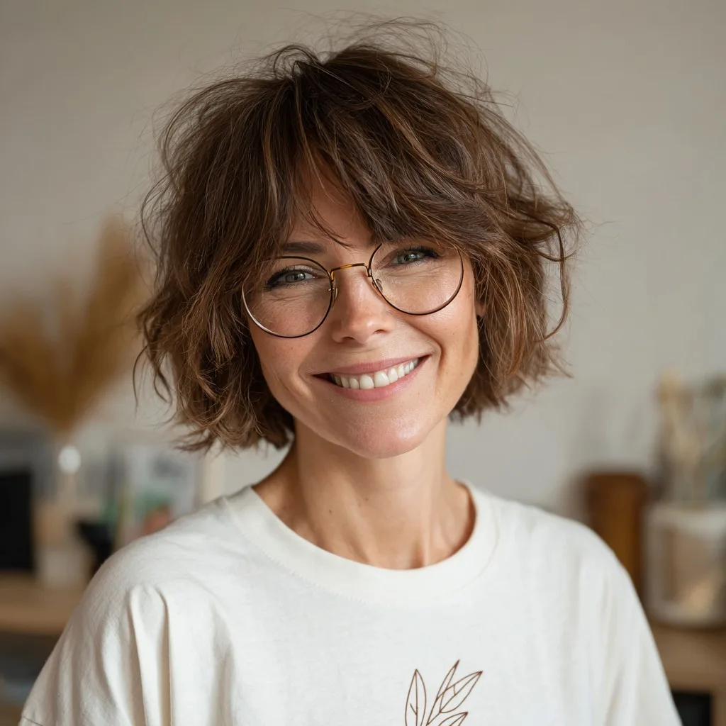 Chic Textured Shaggy Bob with Wispy Bangs