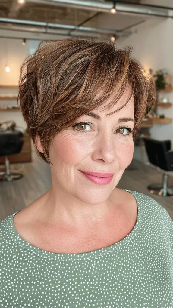 Chic Textured Short Crop with Warm Highlights