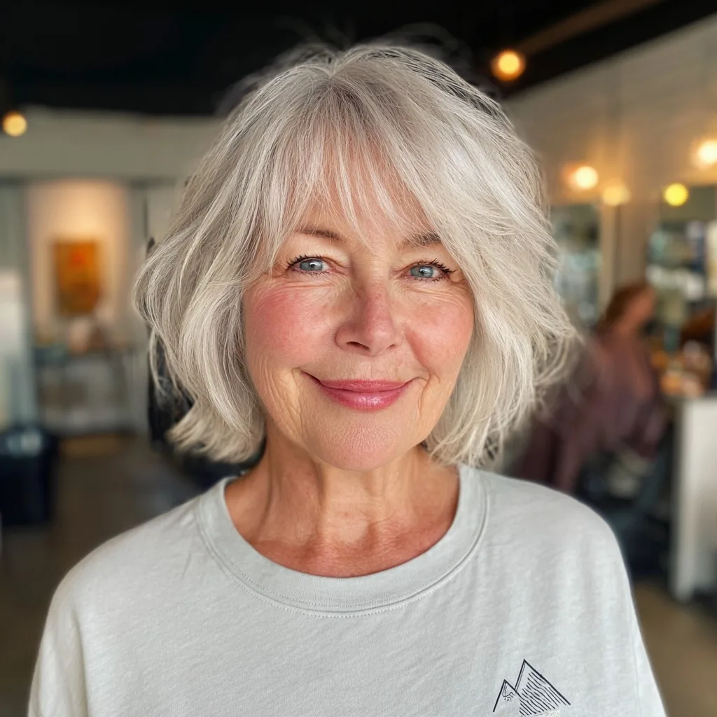 Chic Textured Silver Bob with Subtle Face-Framing Layers