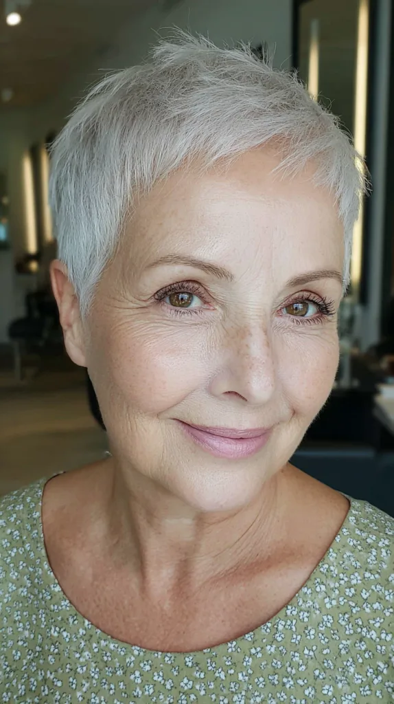 Chic Textured Silver Micro Pixie with Wispy Ends