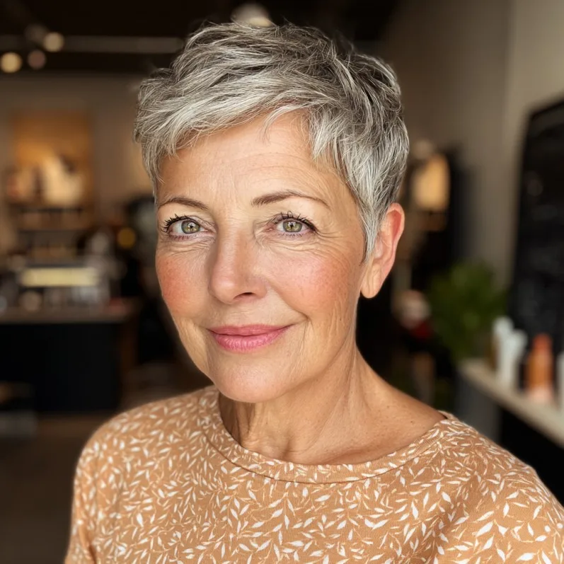 Chic Textured Silver Pixie Cut with Effortless Lift