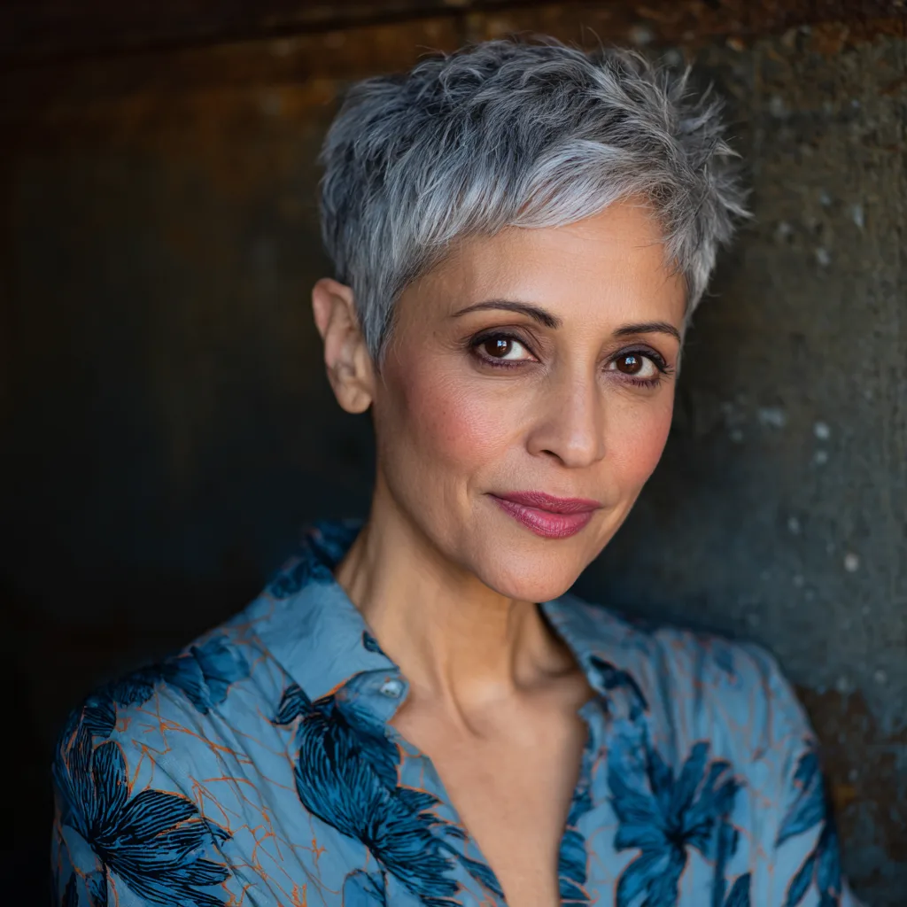 Chic Textured Silver Pixie Cut with Lively Layers