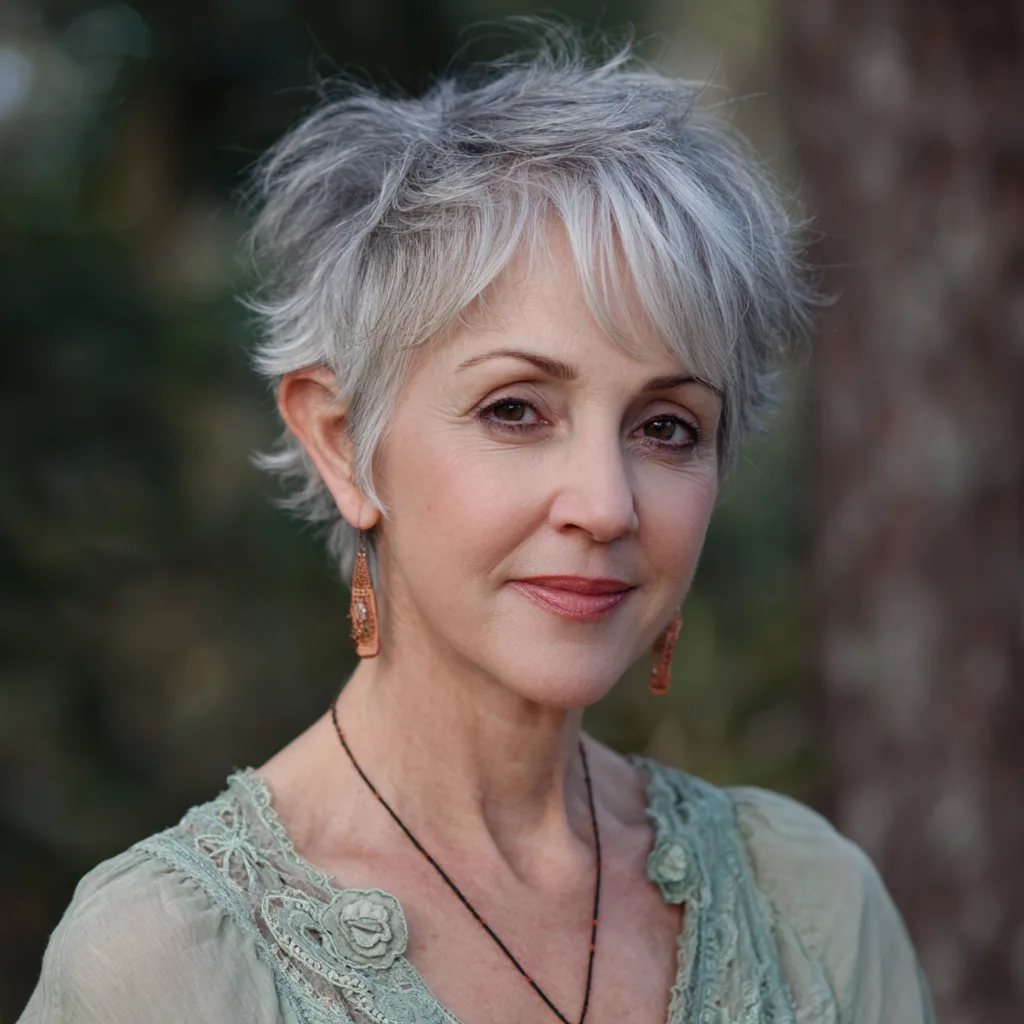 Chic Textured Silver Pixie Cut with Playful Layers