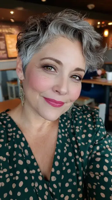 Chic Textured Silver Pixie Cut with Playful Volume