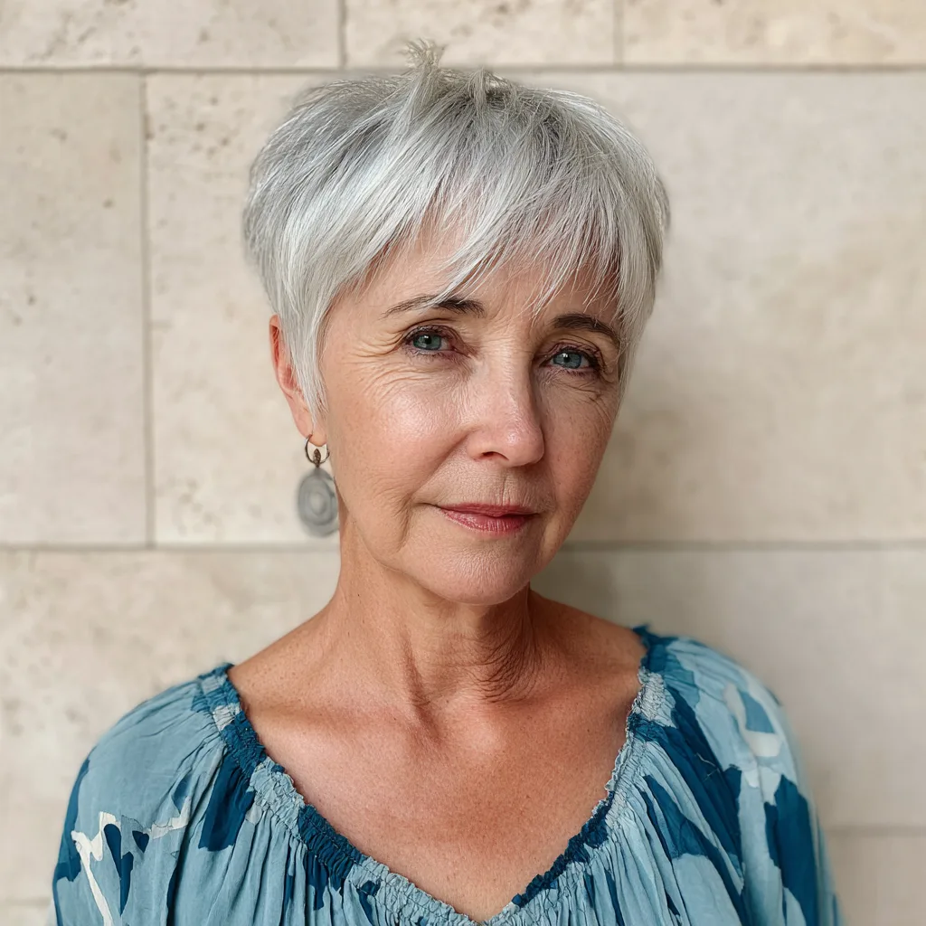 Chic Textured Silver Pixie Cut with Soft Layers