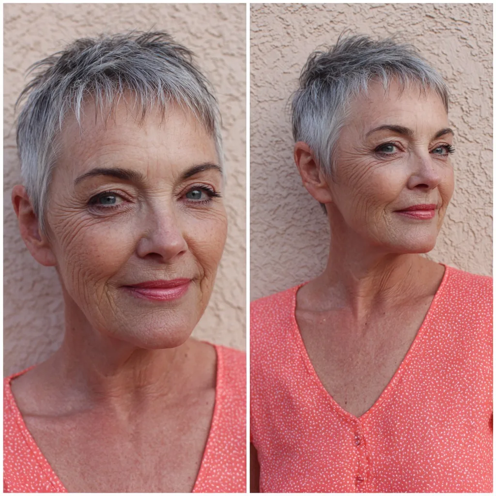 Chic Textured Silver Pixie Cut with Soft Volume