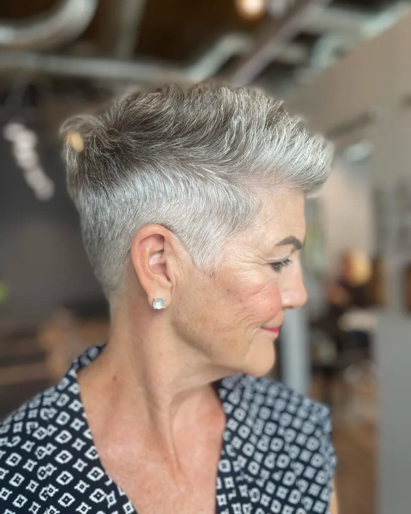 Chic Textured Silver Pixie with Edgy Layers