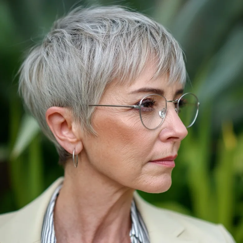 Chic Textured Silver Pixie with Soft Edges
