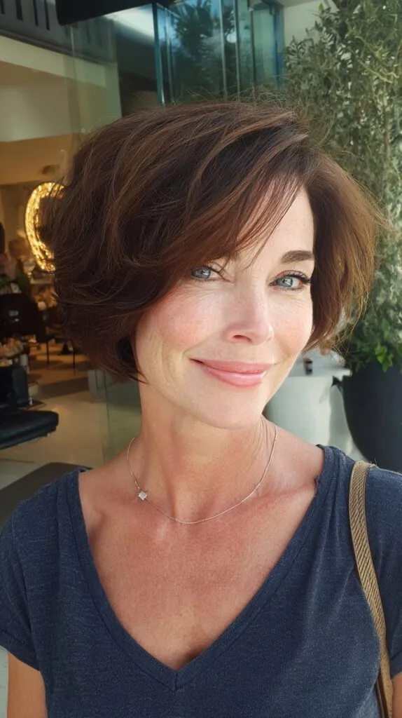 Chic Voluminous Stacked Bob with Side-Swept Fringe
