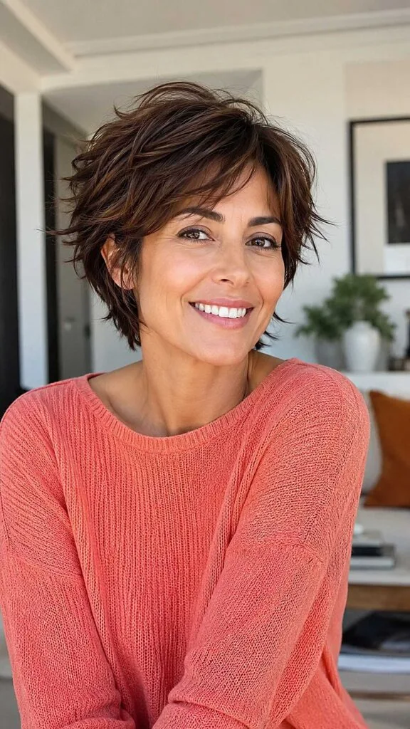 Choppy Dark Brunette Shag with Wispy Ends