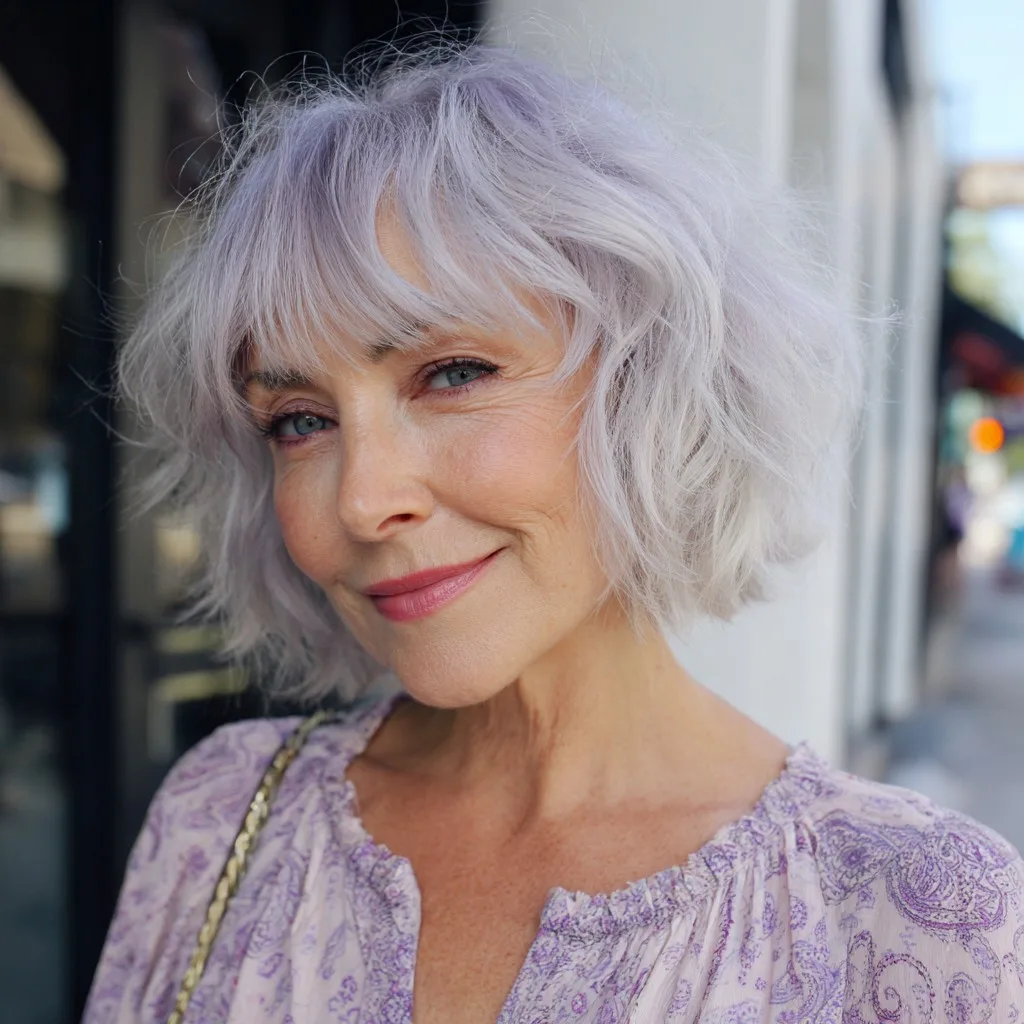 Choppy Lavender Bob with Soft Bangs