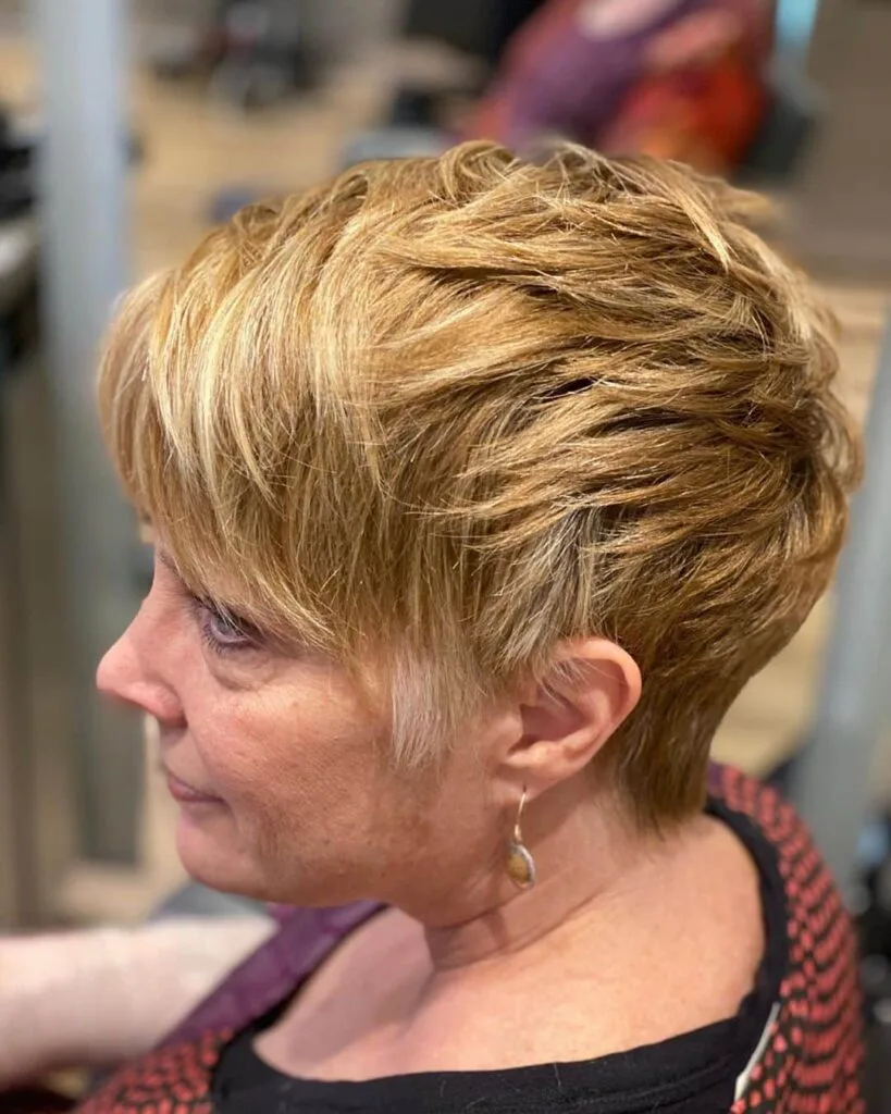 choppy pixie with side bangs for 50 year olds