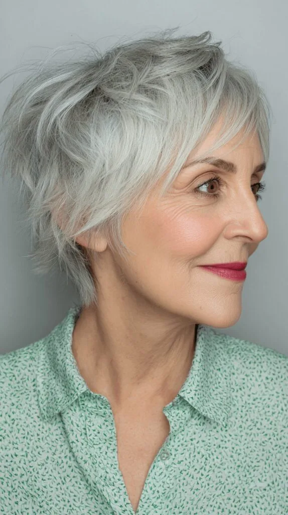 Choppy Silver Pixie Cut with Textured Layers