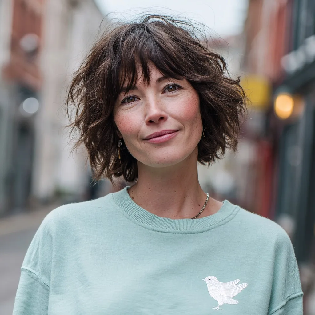 Choppy Textured Shaggy Bob with Curtain Bangs
