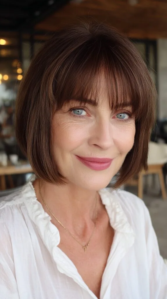 Classic Chestnut Bob with Delicate Bangs