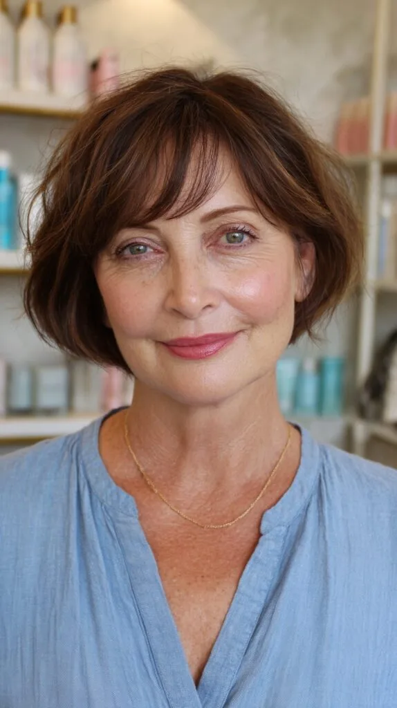Classic Chestnut Layered Bob with Bangs