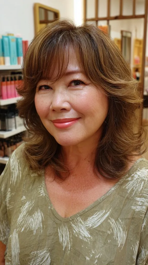 Classic Chestnut Layers with Side-Swept Bangs