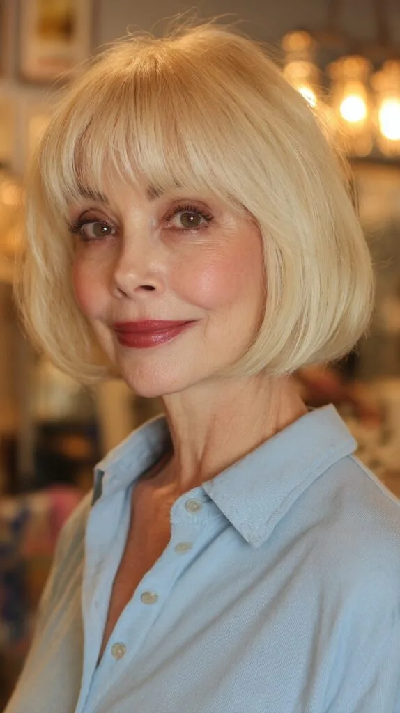 Classic Ivory Pageboy Bob with Light Bangs