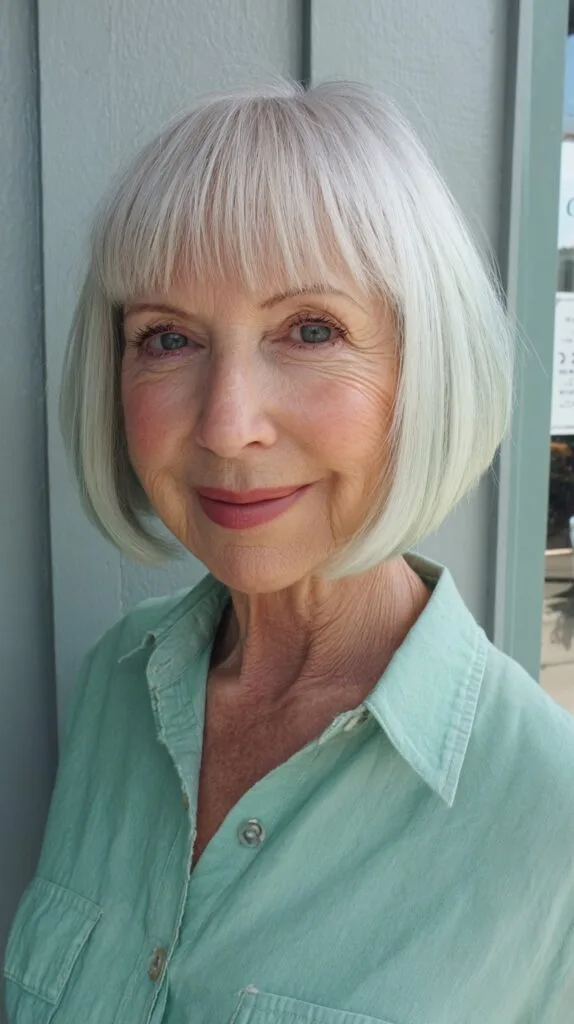 Classic Silver Bob with Wispy Front Bangs