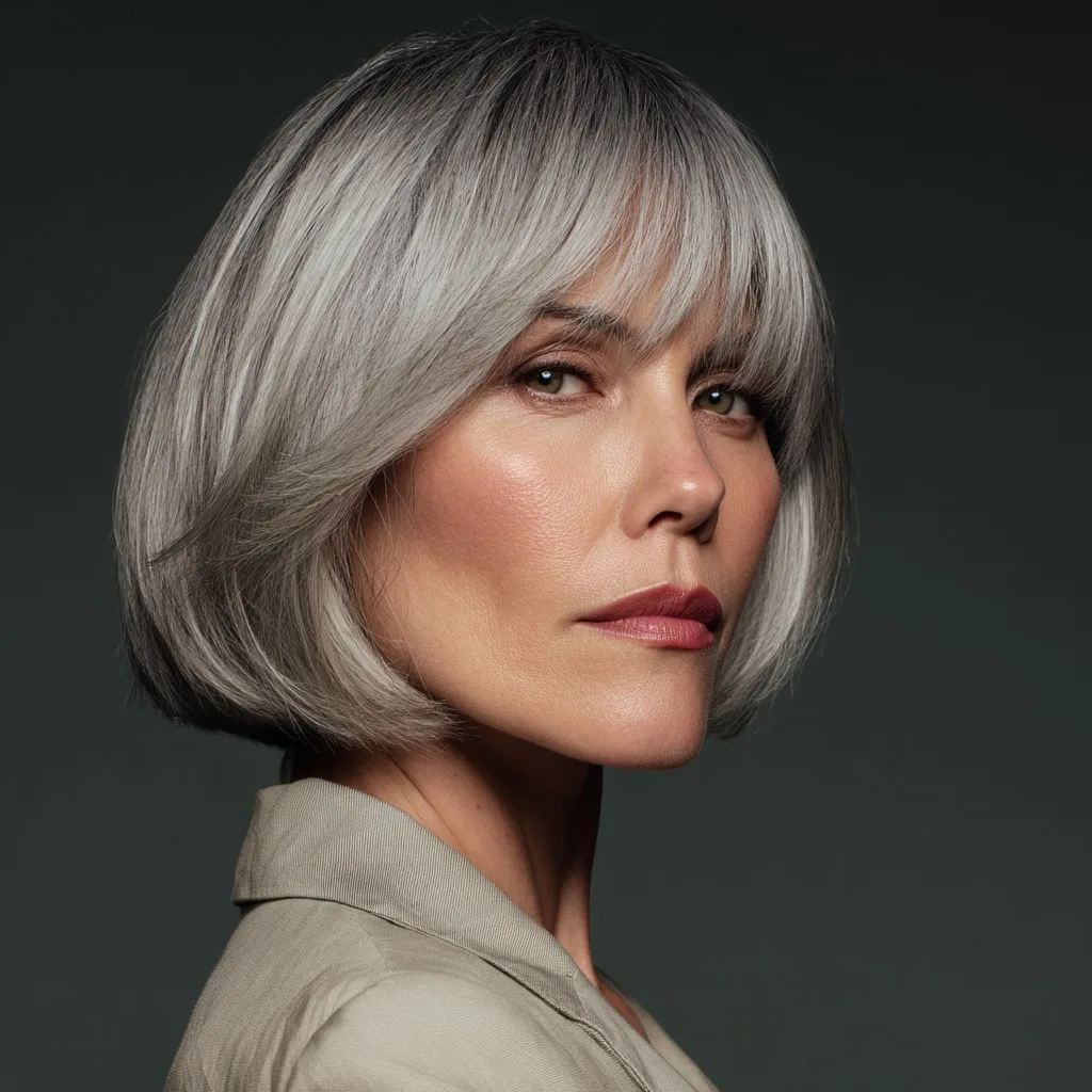 Contemporary Silvery Bob with Soft Bangs